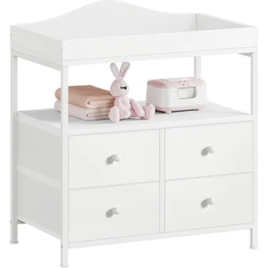Changing Table Dresser with 4 Fabric Drawers