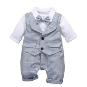 Baby Formal Cotton Plaid Vest Romper